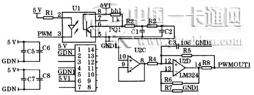 PWM信號濾波調理作為D／A輸出電路圖
